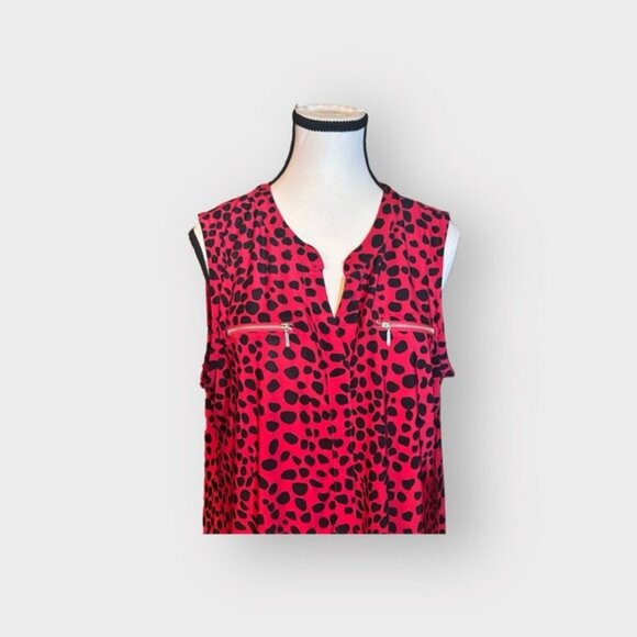 Women’s Lily Morgan XL Red and Black Dalmatian Print Breast Pockets Zippers - Picture 3 of 9